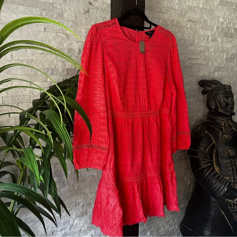 J. CREW Coral Orange Pink Eyelet Flutter Sleeve Boho Dress Size S New with Tags